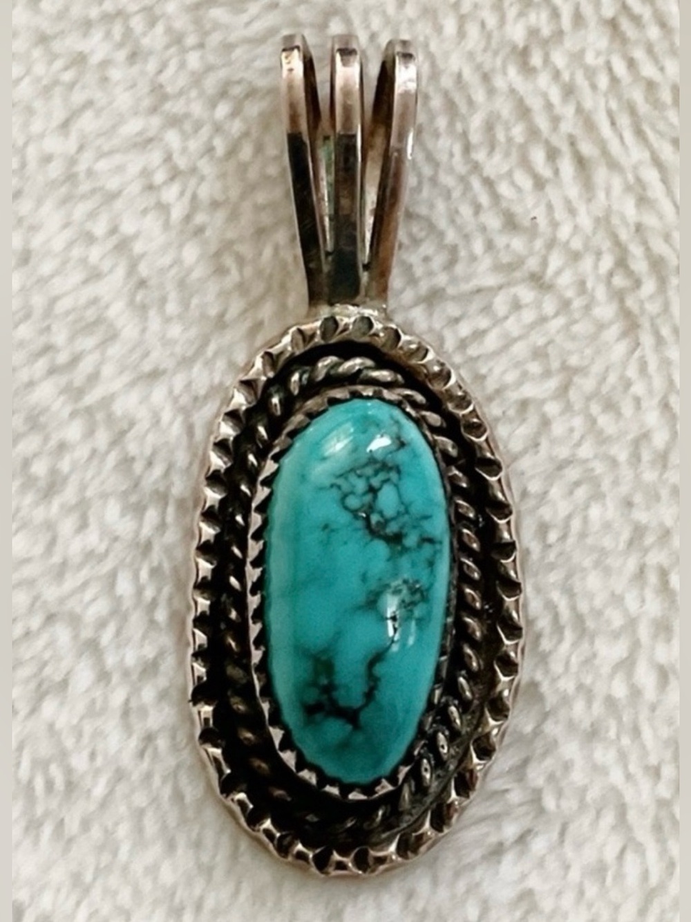 Vintage Turquoise Pendant Southwestern Silver Tone 1960s